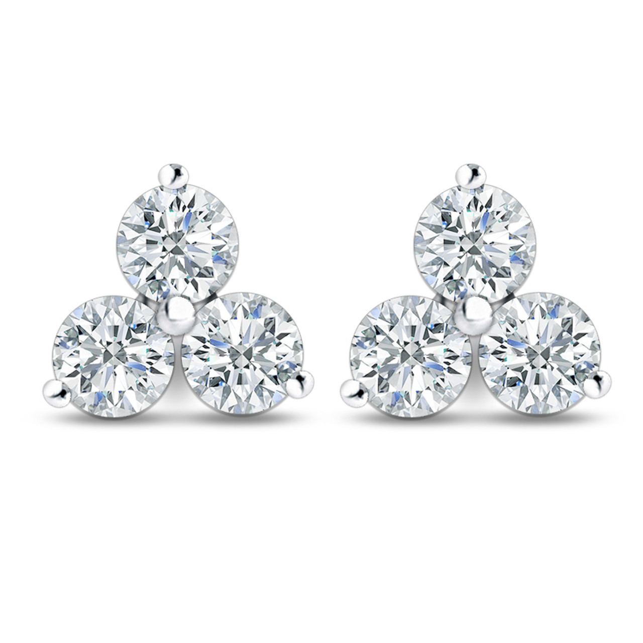 18K White Gold Round Setting Three Stone Clover Diamond Stud Earrings (0.93  Ct,G Color,Vs